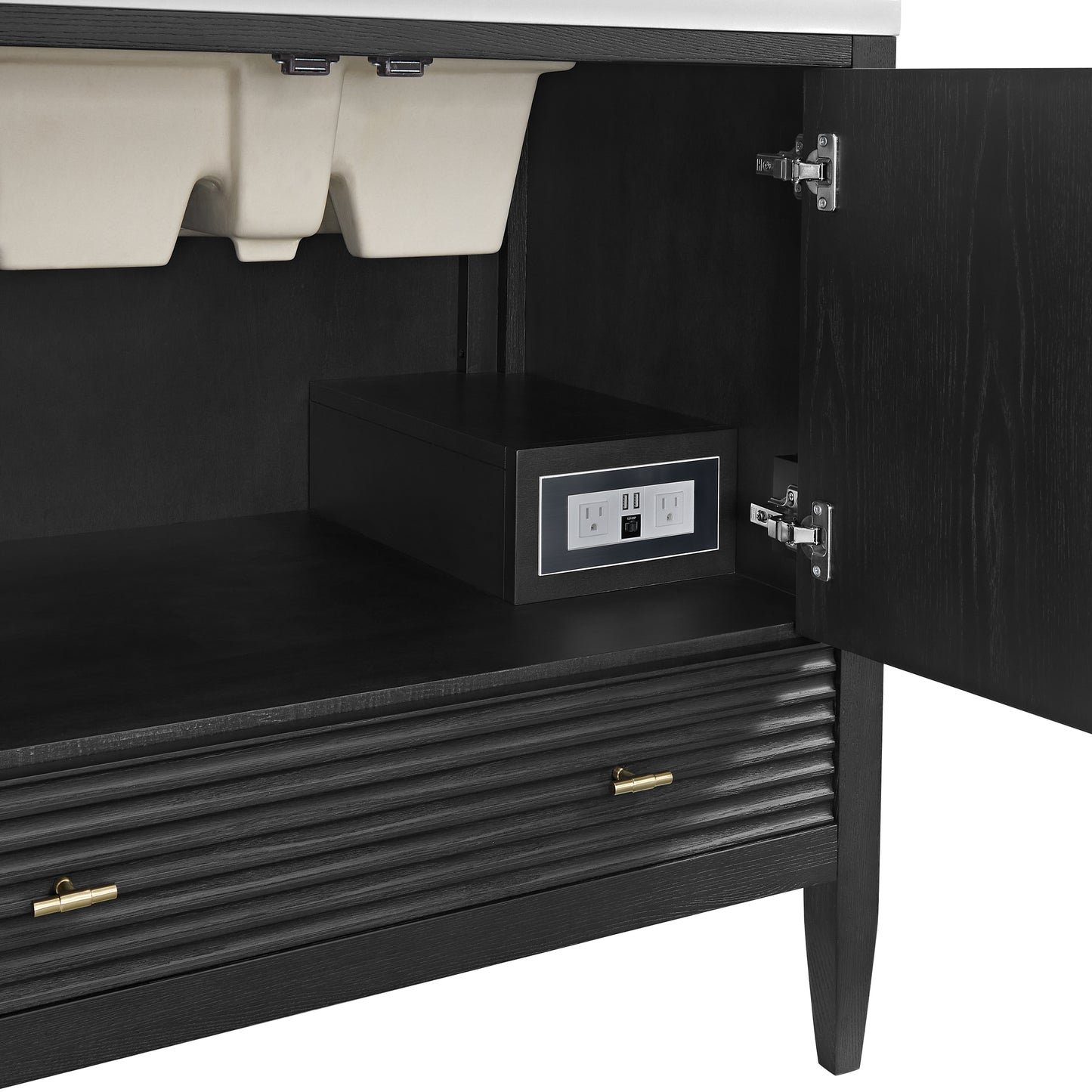 Myrrin 36" Vanity, Carbon Oak w/ 3 CM White Zeus Silestone Top