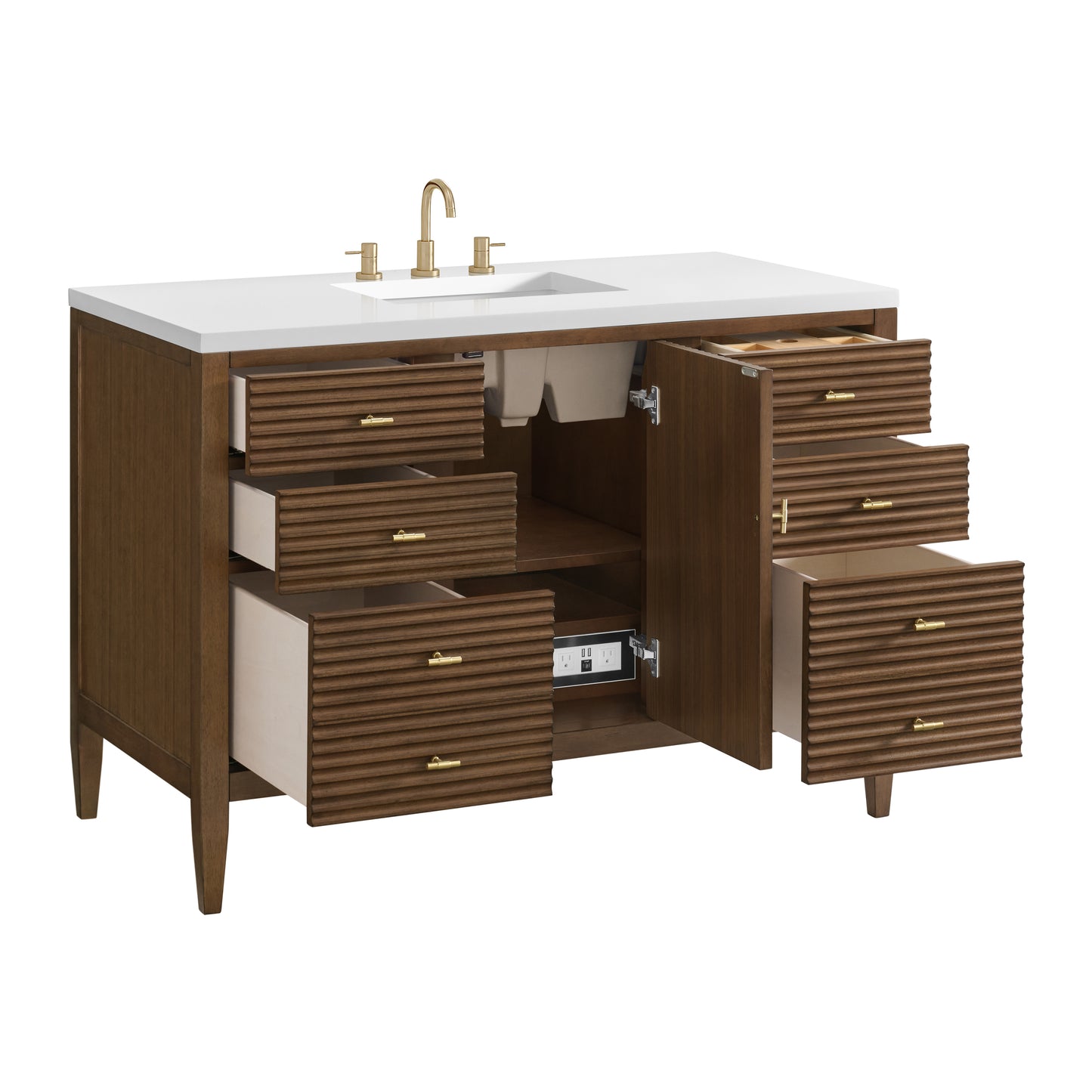Myrrin 48" Vanity, Mid Century Walnut w/ 3 CM White Zeus Silestone Top