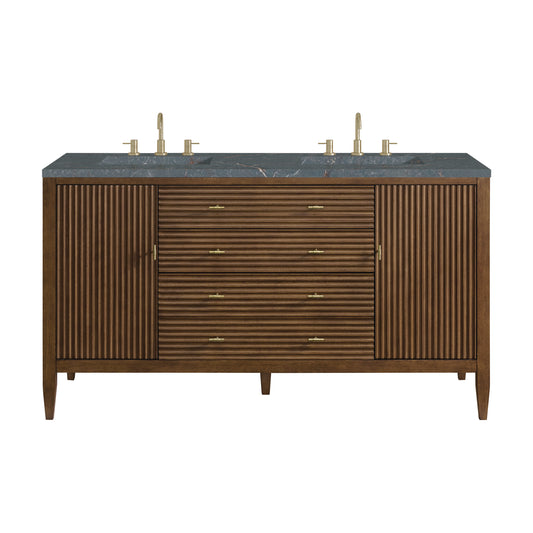 Myrrin 60" Double Vanity, Mid Century Walnut w/ 3 CM Parisien Bleu Silestone Top