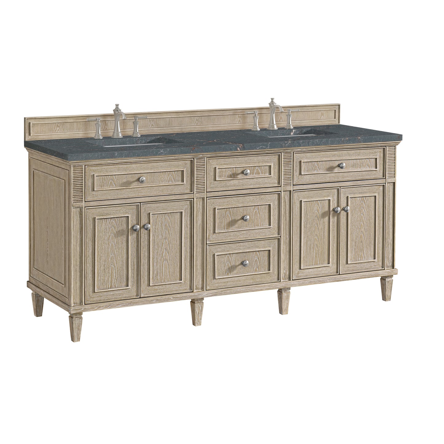 Lorelai 72" Double Vanity, Whitewashed Oak w/ 3 CM Parisien Bleu Silestone Top