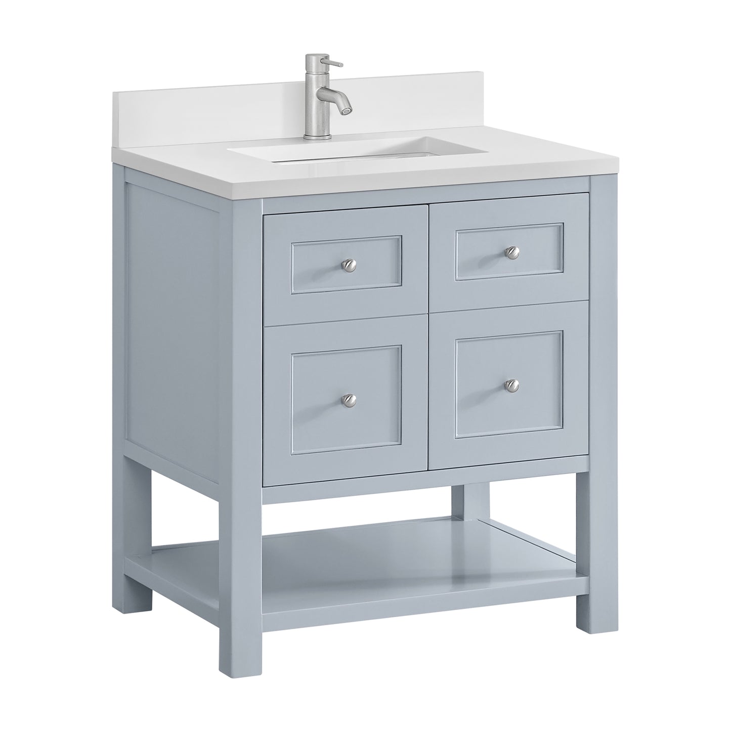 Breckenridge 30" Single Vanity, Serenity Blue, w/ Single Hole 3 CM White Zeus Quartz Top & Backsplash