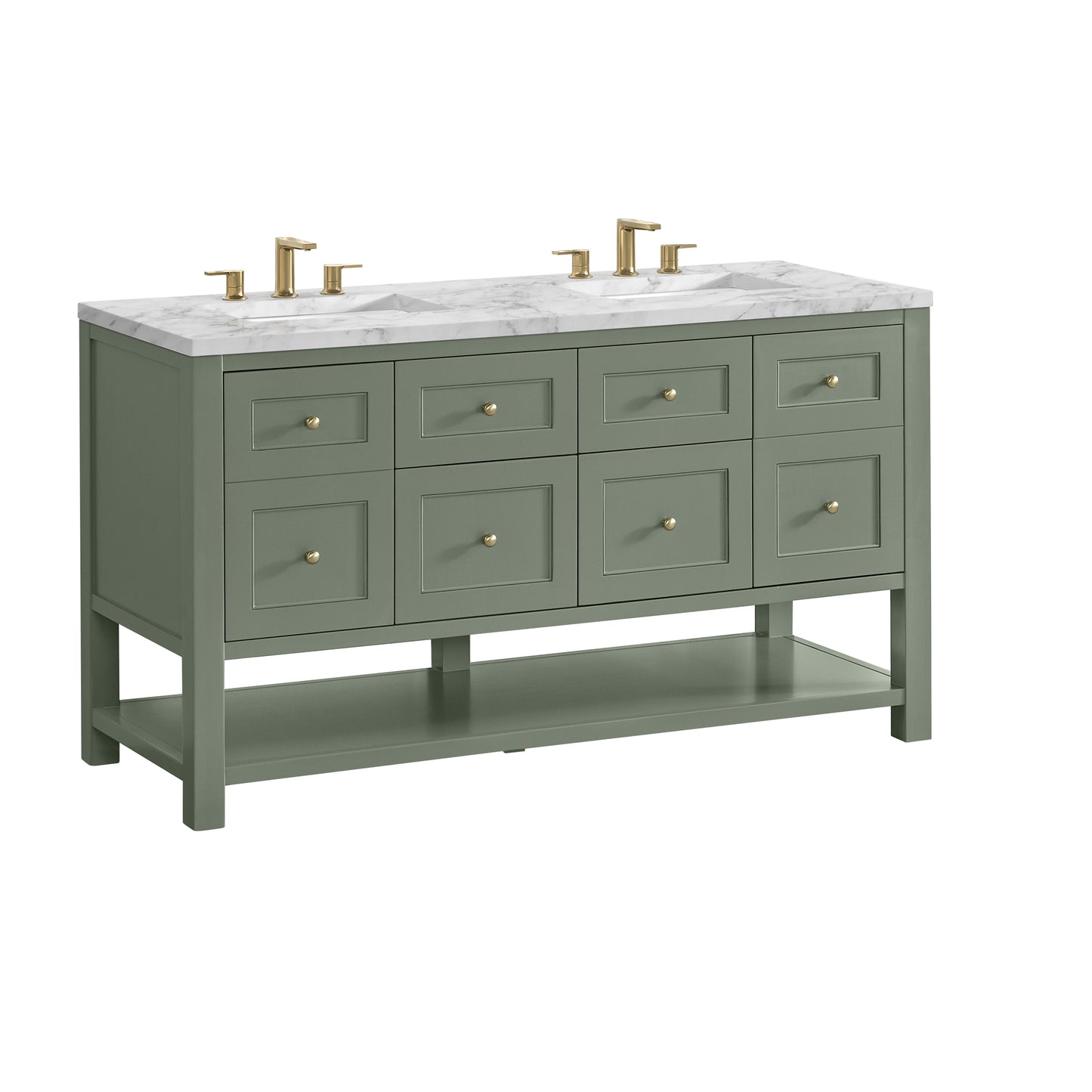Breckenridge 60" Double Vanity, Smokey Celadon, w/ 3 CM Carrara Marble Top