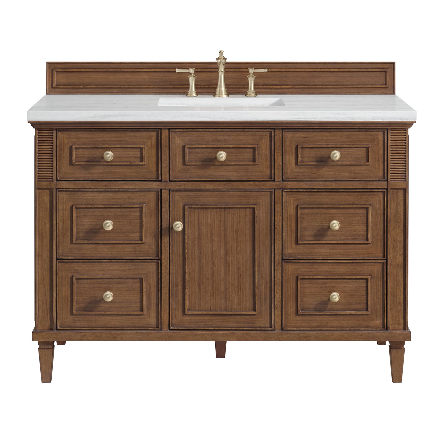 Lorelai 48" Single Vanity, Mid-Century Walnut w/ 3 CM Arctic Fall Solid Surface Top