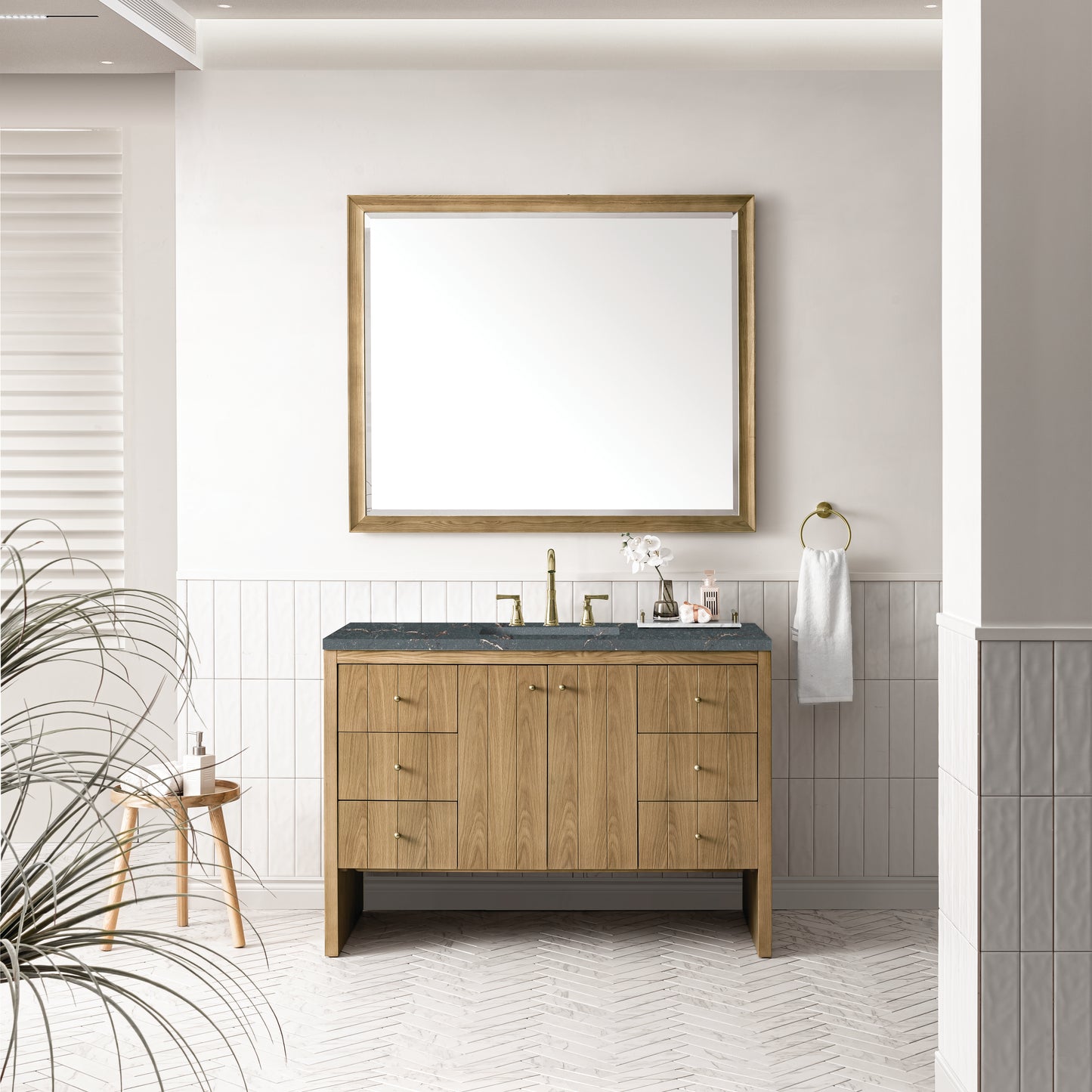 Hudson 48" Single Vanity, Light Natural Oak w/ 3 CM Parisien Bleu Top
