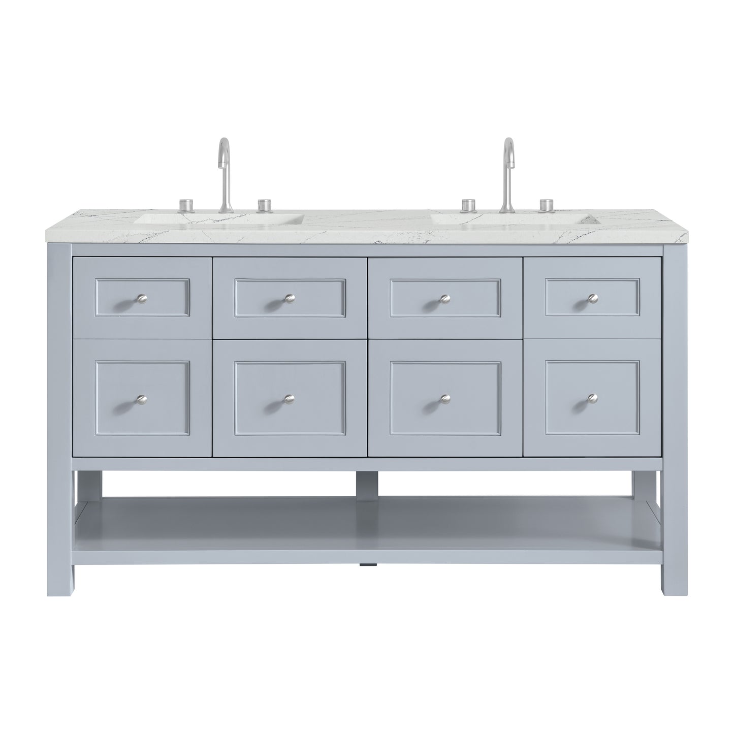 Breckenridge 60" Double Vanity, Serenity Blue, w/ 3 CM Ethereal Noctis Quartz Top