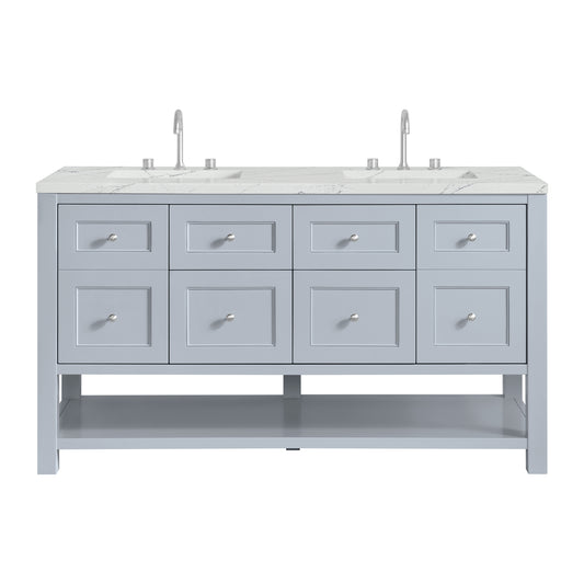 Breckenridge 60" Double Vanity, Serenity Blue, w/ 3 CM Ethereal Noctis Quartz Top