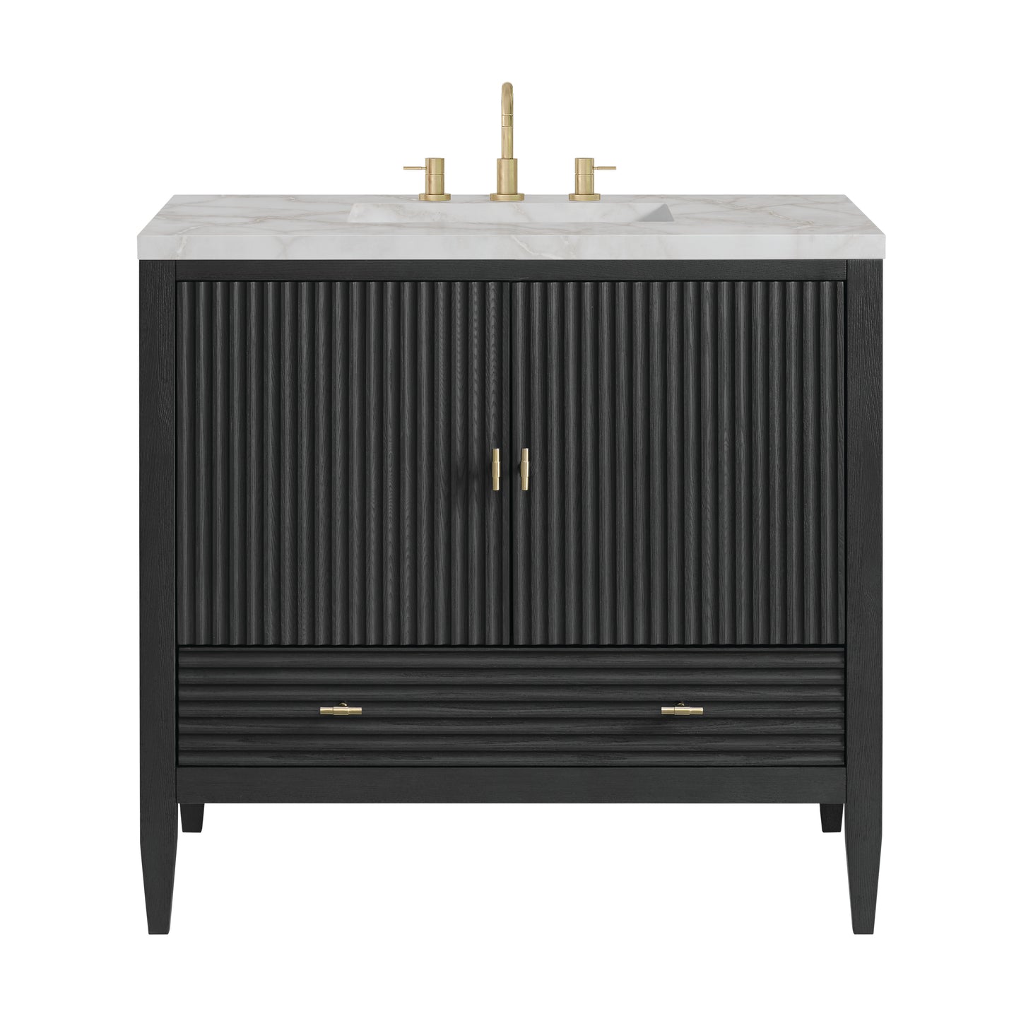 Myrrin 36" Vanity, Carbon Oak w/ 3 CM Victorian Silver Silestone Top