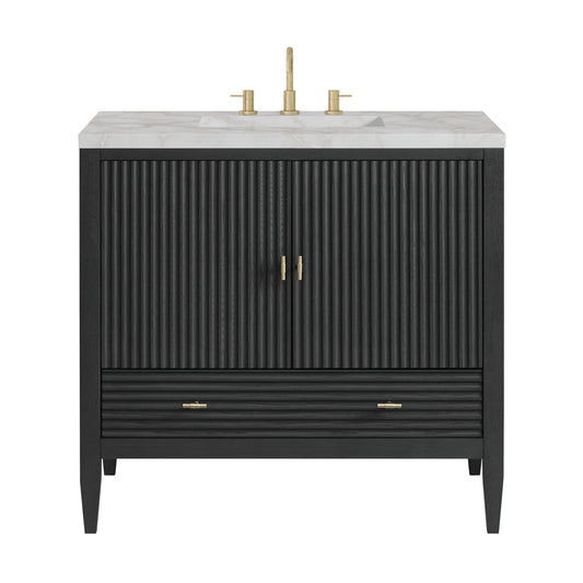 Myrrin 36" Vanity, Carbon Oak w/ 3 CM Victorian Silver Silestone Top