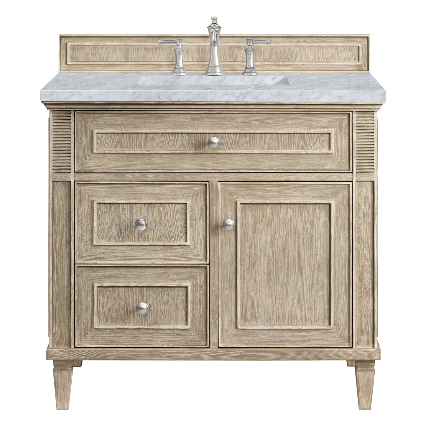 Lorelai 36" Single Vanity, Whitewashed Oak w/ 3 CM Carrara White Marble Top