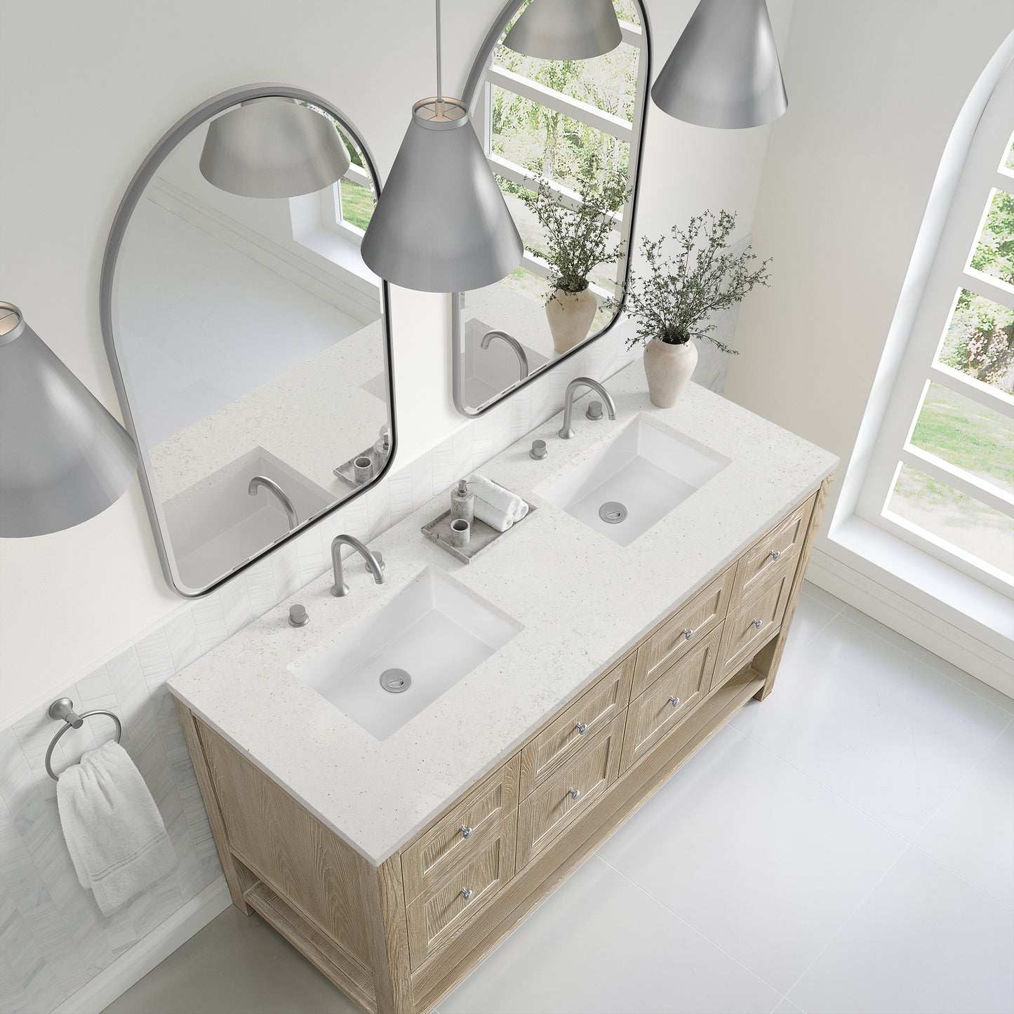 Breckenridge 60" Double Vanity, Whitewashed Oak w/ 3 CM Parisien Bleu Top
