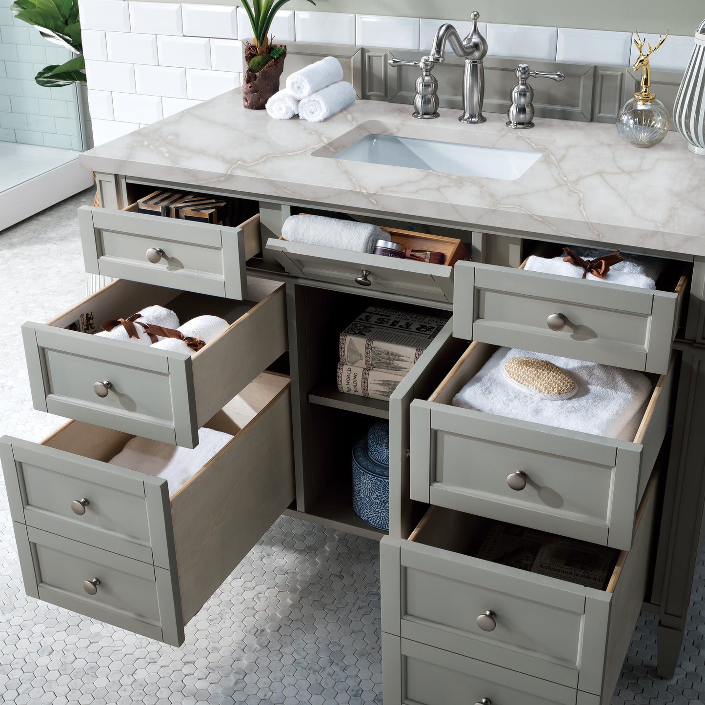 Brittany 48" Single Vanity, Urban Gray w/ 3 CM Victorian Silver Silestone Top