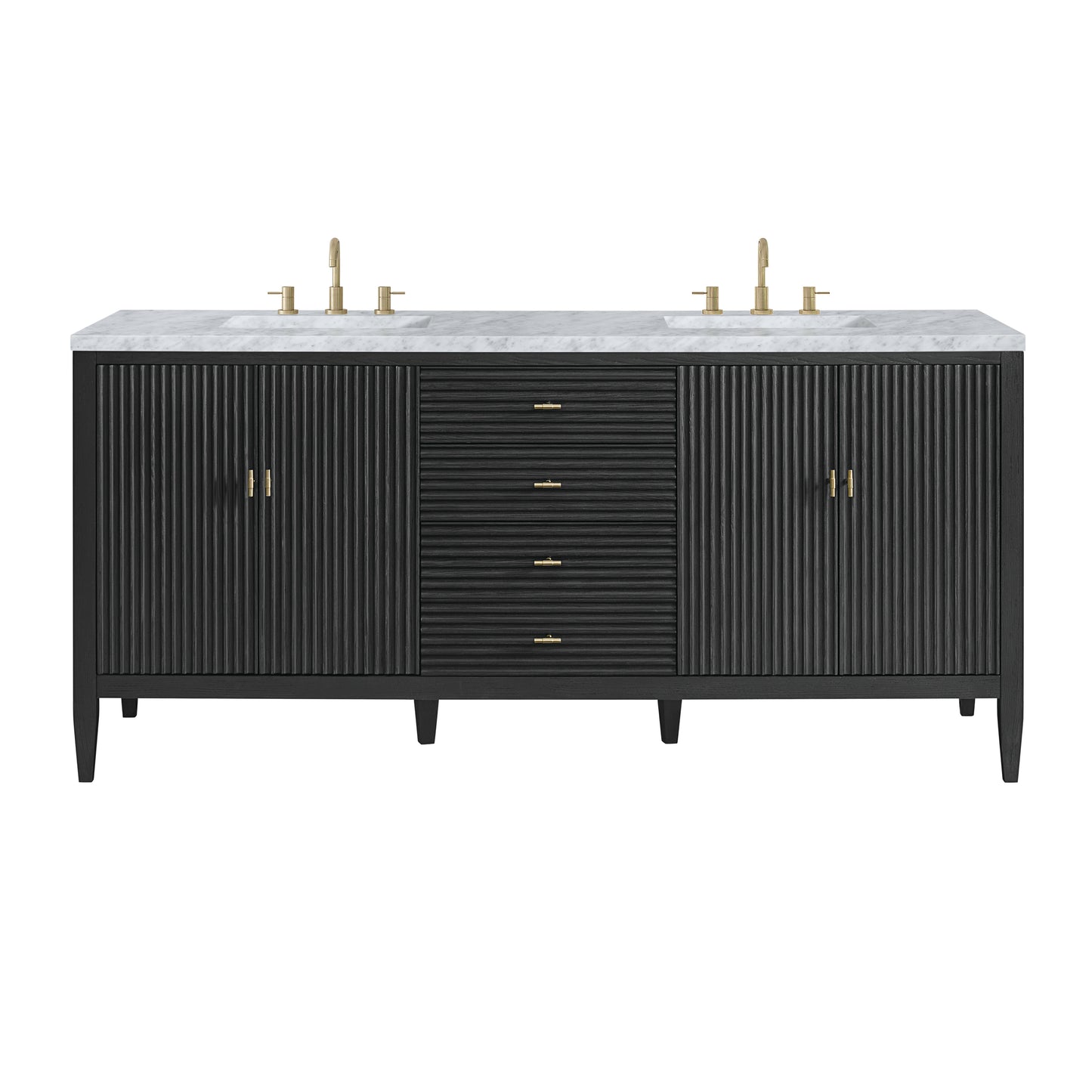 Myrrin 72" Double Vanity, Carbon Oak w/ 3 CM Carrara White Marble Top