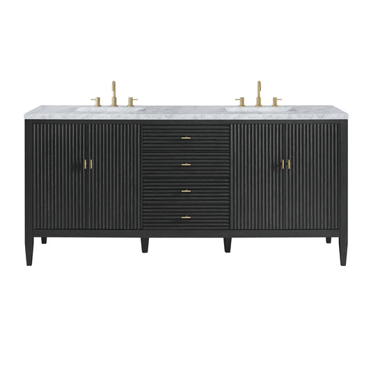 Myrrin 72" Double Vanity, Carbon Oak w/ 3 CM Carrara White Marble Top