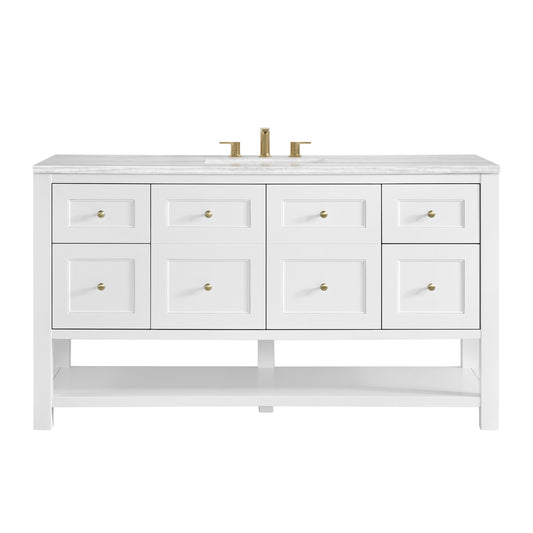 Breckenridge 60" Single Vanity, Bright White, w/ 3 CM Arctic Fall Solid Surface Top