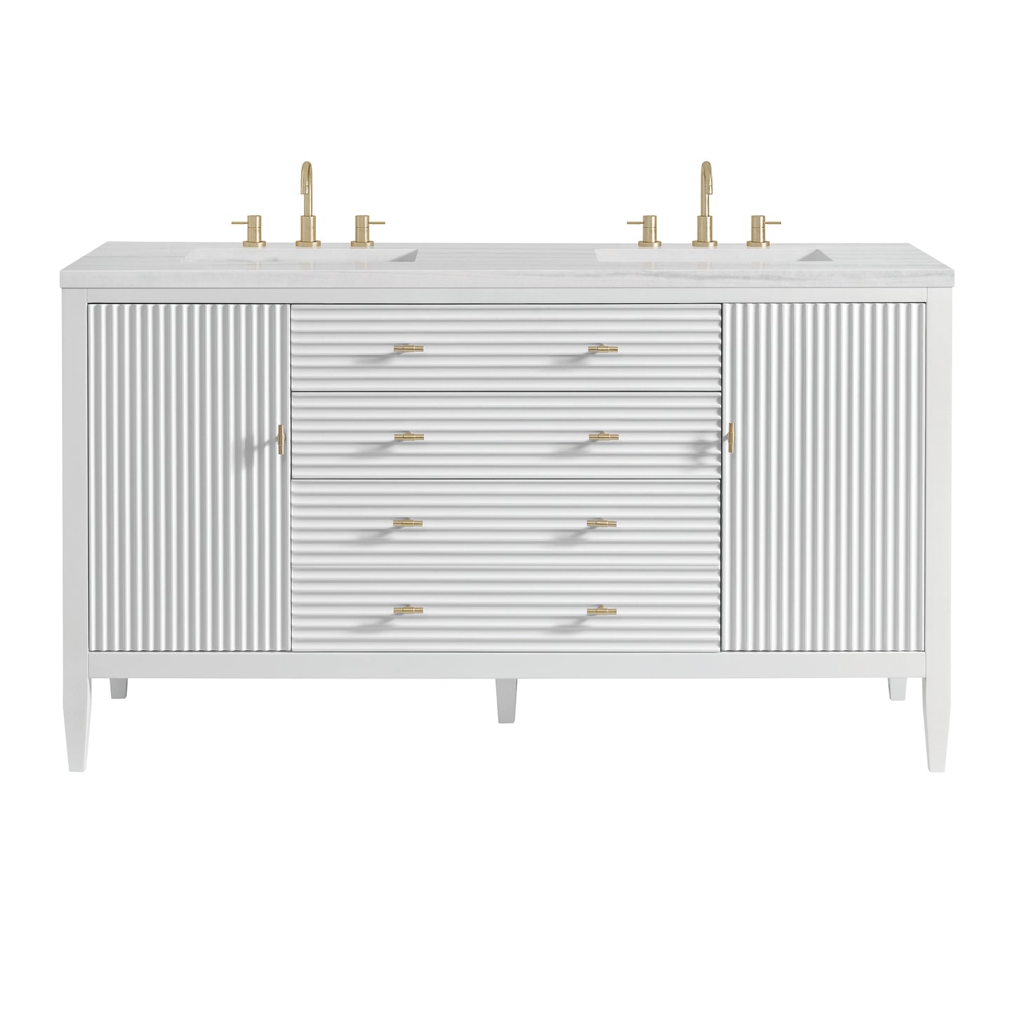 Myrrin 60" Double Vanity, Bright White w/ 3 CM Arctic Fall Solid Surface Top