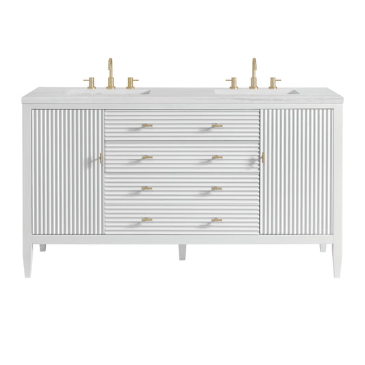 Myrrin 60" Double Vanity, Bright White w/ 3 CM Arctic Fall Solid Surface Top