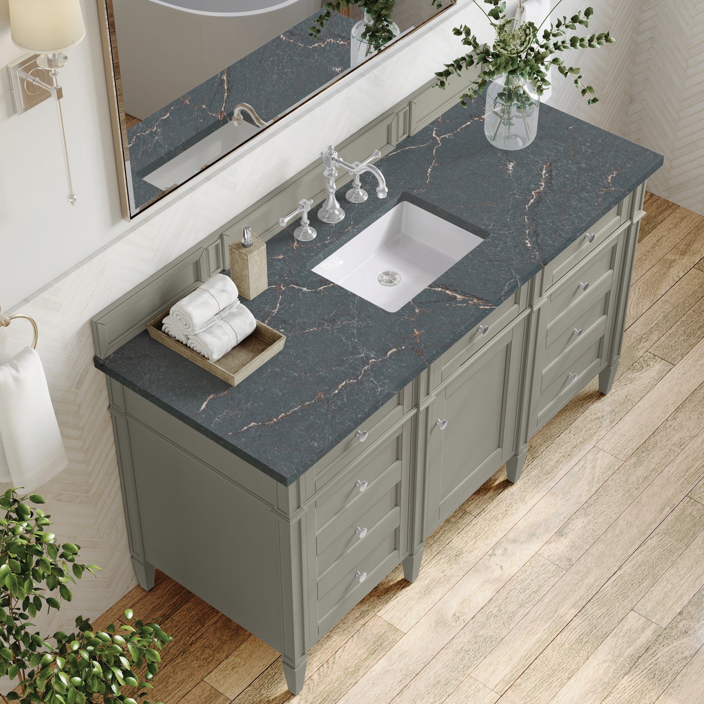 Brittany 60" Single Vanity, Urban Gray w/ 3 CM Parisien Bleu Silestone Top