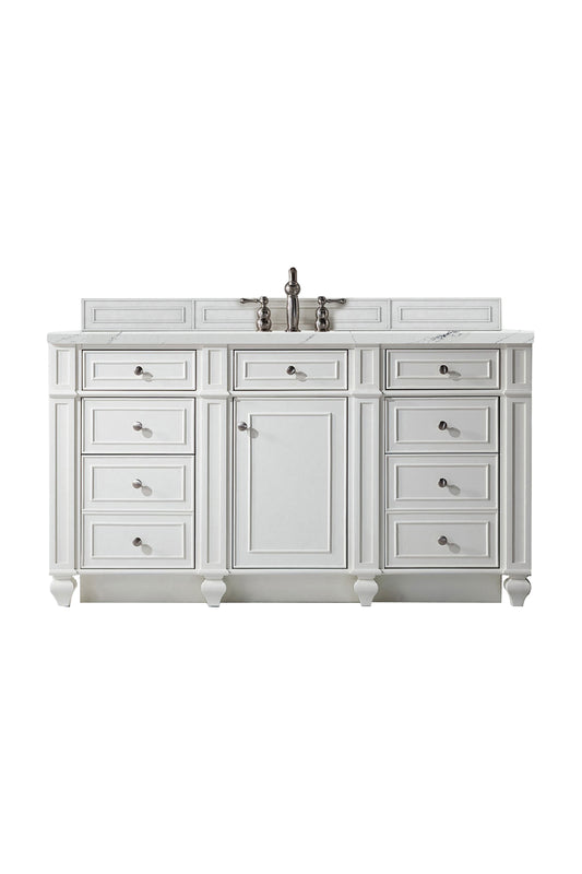 Bristol 60" Single Vanity, Bright White w/ 3 CM Ethereal Noctis Silestone Top