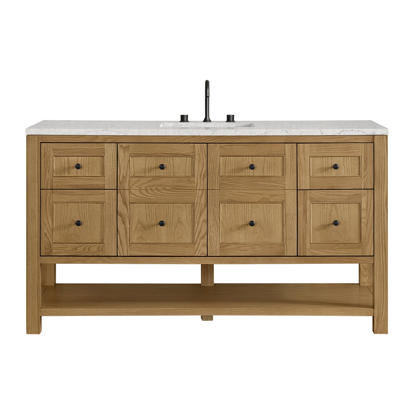 Breckenridge 60" Single Vanity, Light Natural Oak, w/ 3 CM Eternal Jasmine Pearl Silestone Top w/ FreePower Wireless Charger
