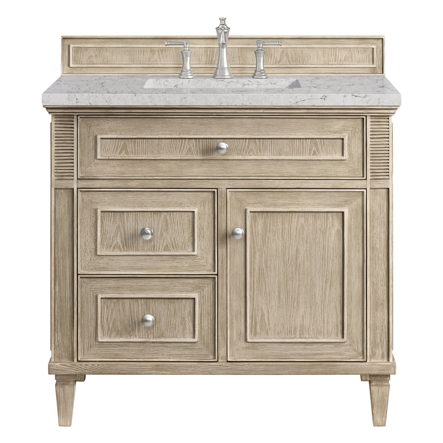Lorelai 36" Single Vanity, Whitewashed Oak w/ 3 CM Eternal Jasmine Pearl Silestone Top