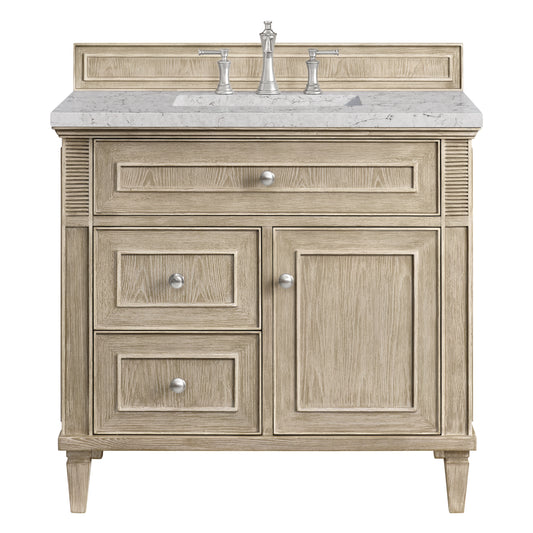 Lorelai 36" Single Vanity, Whitewashed Oak w/ 3 CM Eternal Jasmine Pearl Silestone Top