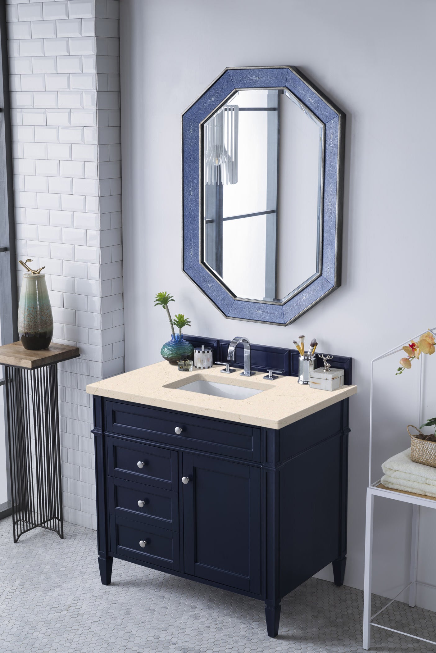 Brittany 36" Single Vanity, Victory Blue w/ 3 CM Eternal Marfil Silestone Top