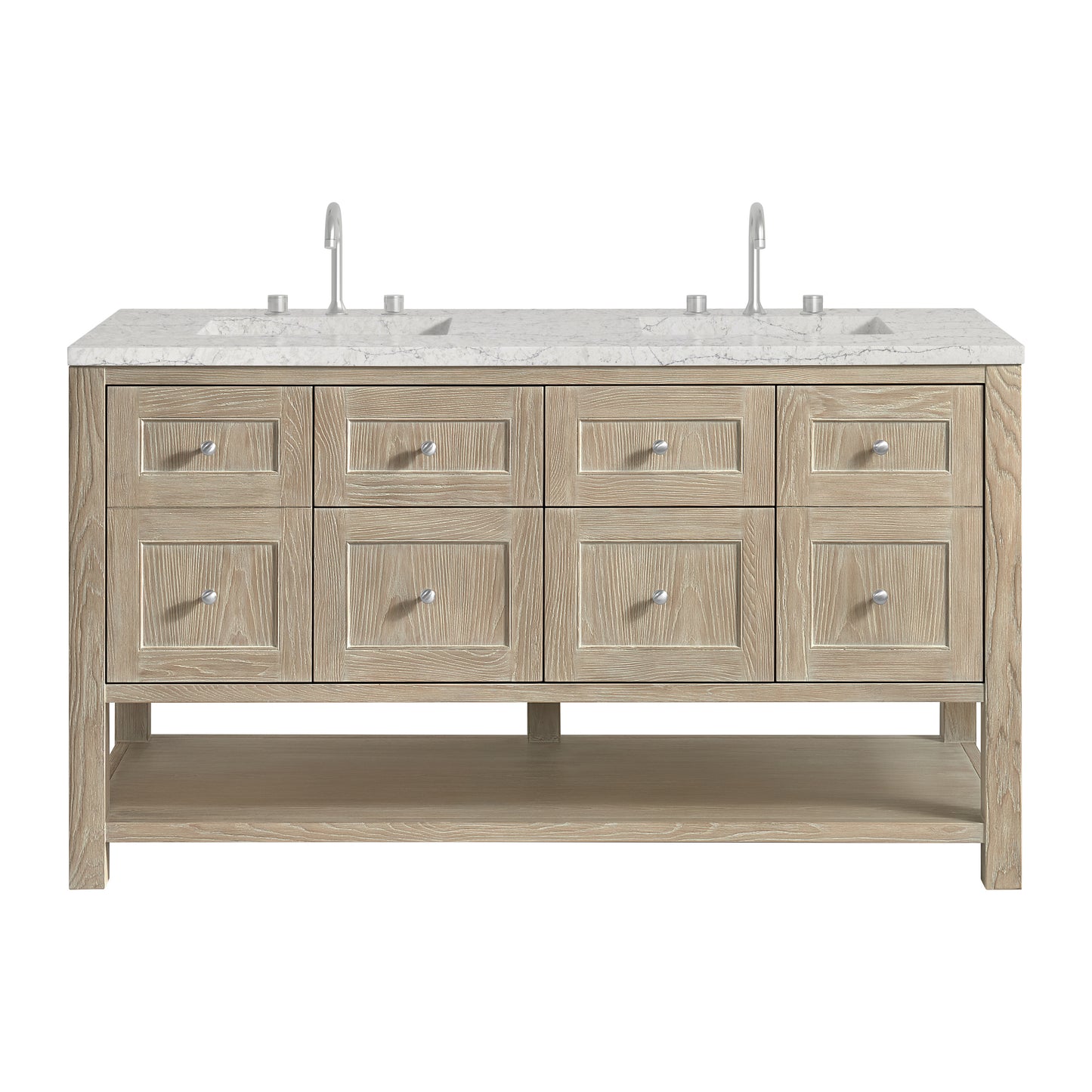 Breckenridge 60" Double Vanity, Whitewashed Oak, w/ 3 CM Eternal Jasmine Pearl Quartz Top