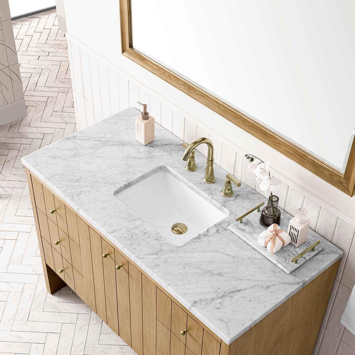 Hudson 48" Single Vanity, Light Natural Oak w/ 3 CM Arctic Fall Top