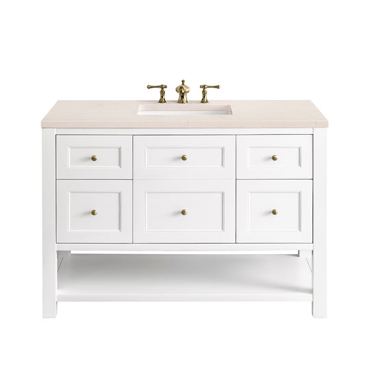 Breckenridge 48" Single Vanity, Bright White w/ 3 CM Eternal Marfil Top