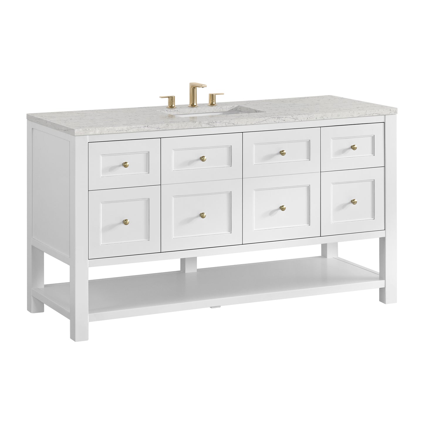 Breckenridge 60" Single Vanity, Bright White, w/ 3 CM Eternal Jasmine Pearl Quartz Top