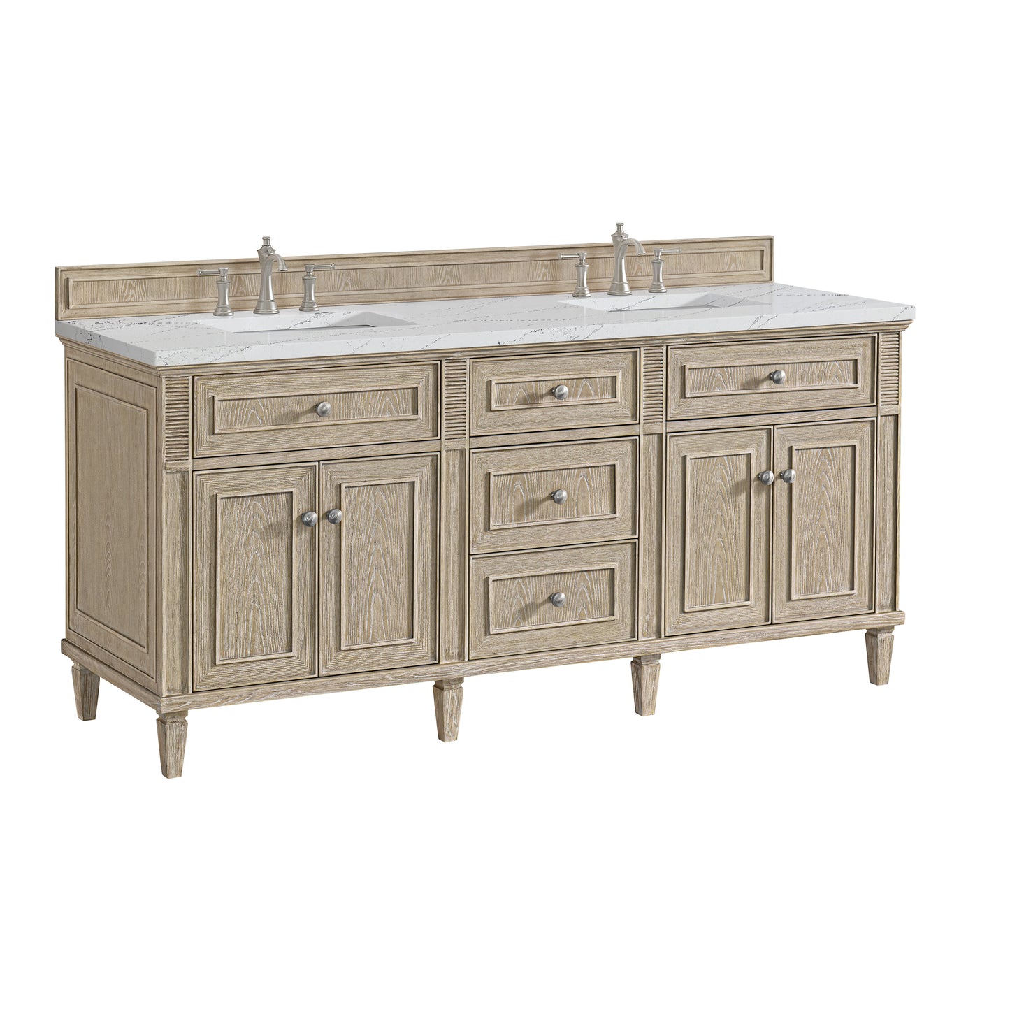 Lorelai 72" Double Vanity, Whitewashed Oak w/ 3 CM Ethereal Noctis Silestone Top
