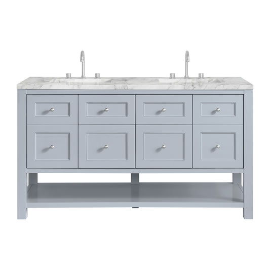 Breckenridge 60" Double Vanity, Serenity Blue, w/ 3 CM Carrara Marble Top