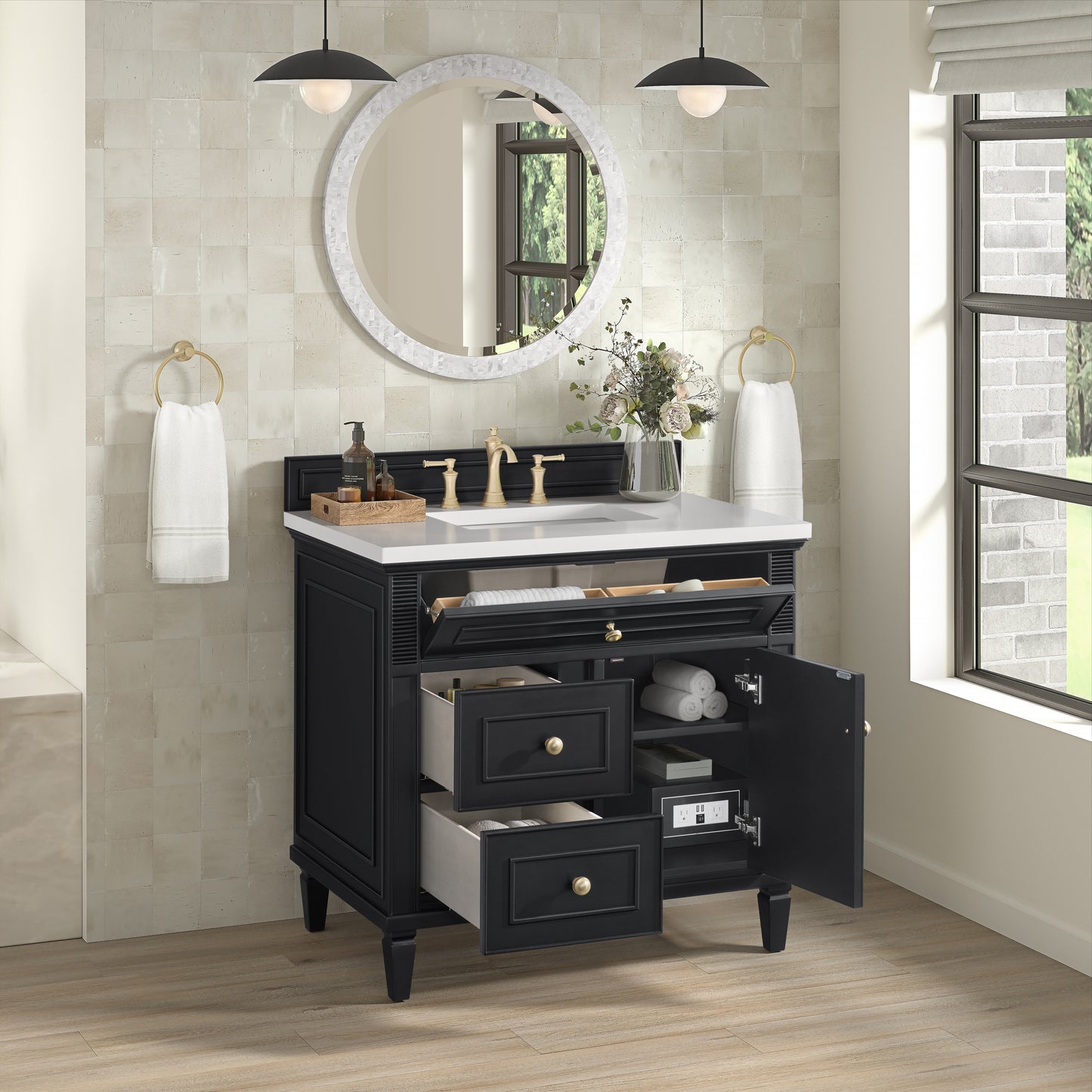 Lorelai 36" Single Vanity, Black Onyx w/ 3 CM White Zeus Silestone Top