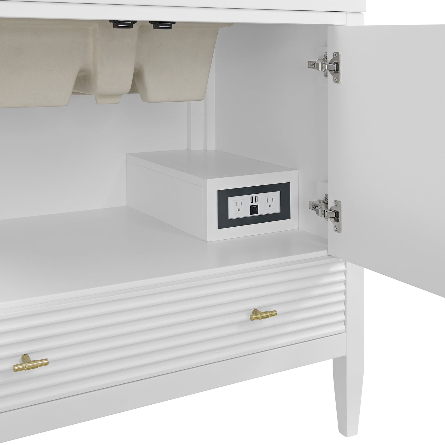 Myrrin 36" Vanity, Bright White w/ Single Hole 3 CM White Zeus Silestone Top & Backsplash