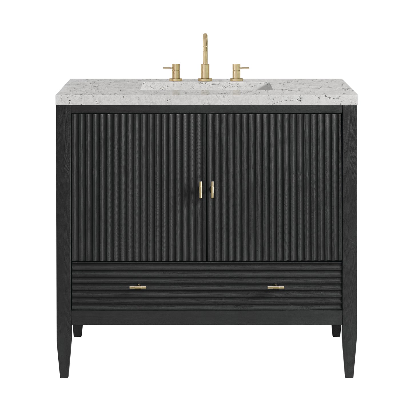 Myrrin 36" Vanity, Carbon Oak w/ 3 CM Eternal Jasmine Pearl Silestone Top