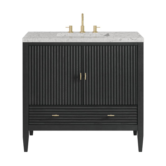 Myrrin 36" Vanity, Carbon Oak w/ 3 CM Eternal Jasmine Pearl Silestone Top