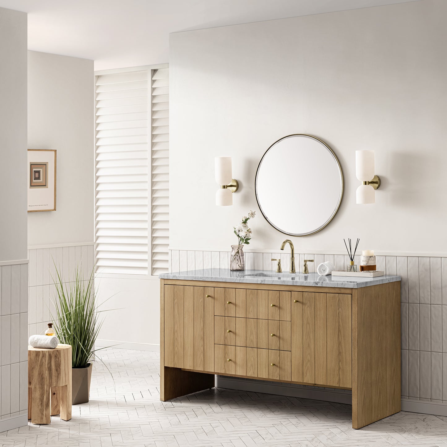 Hudson 60" Single Vanity, Light Natural Oak w/ 3 CM Arctic Fall Top
