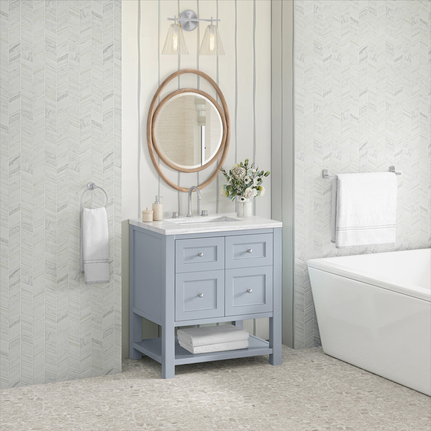 Breckenridge 30" Single Vanity, Serenity Blue, w/ 3 CM Arctic Fall Solid Surface Top