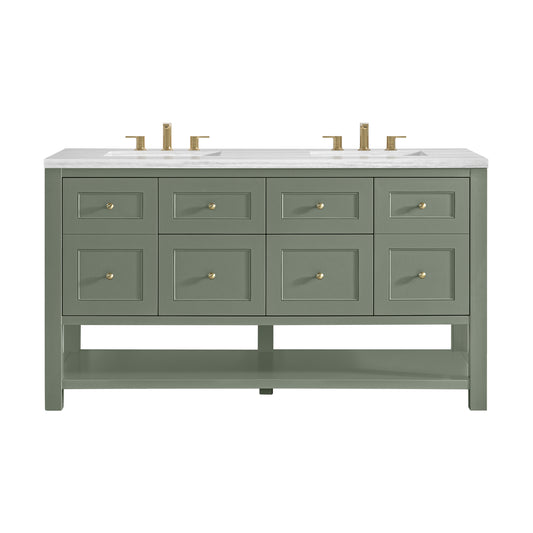 Breckenridge 60" Double Vanity, Smokey Celadon, w/ 3 CM Arctic Fall Solid Surface Top