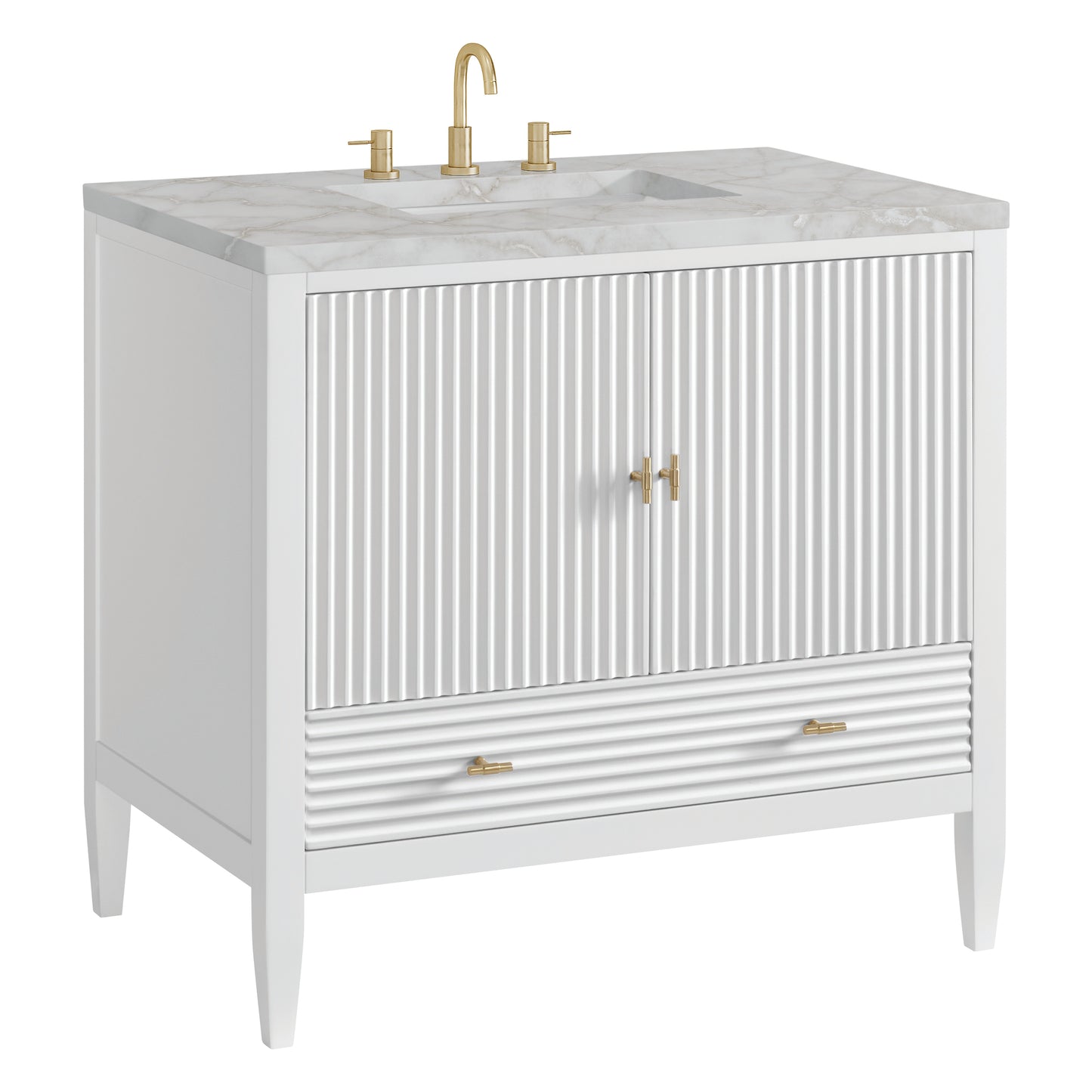 Myrrin 36" Vanity, Bright White w/ 3 CM Victorian Silver Silestone Top