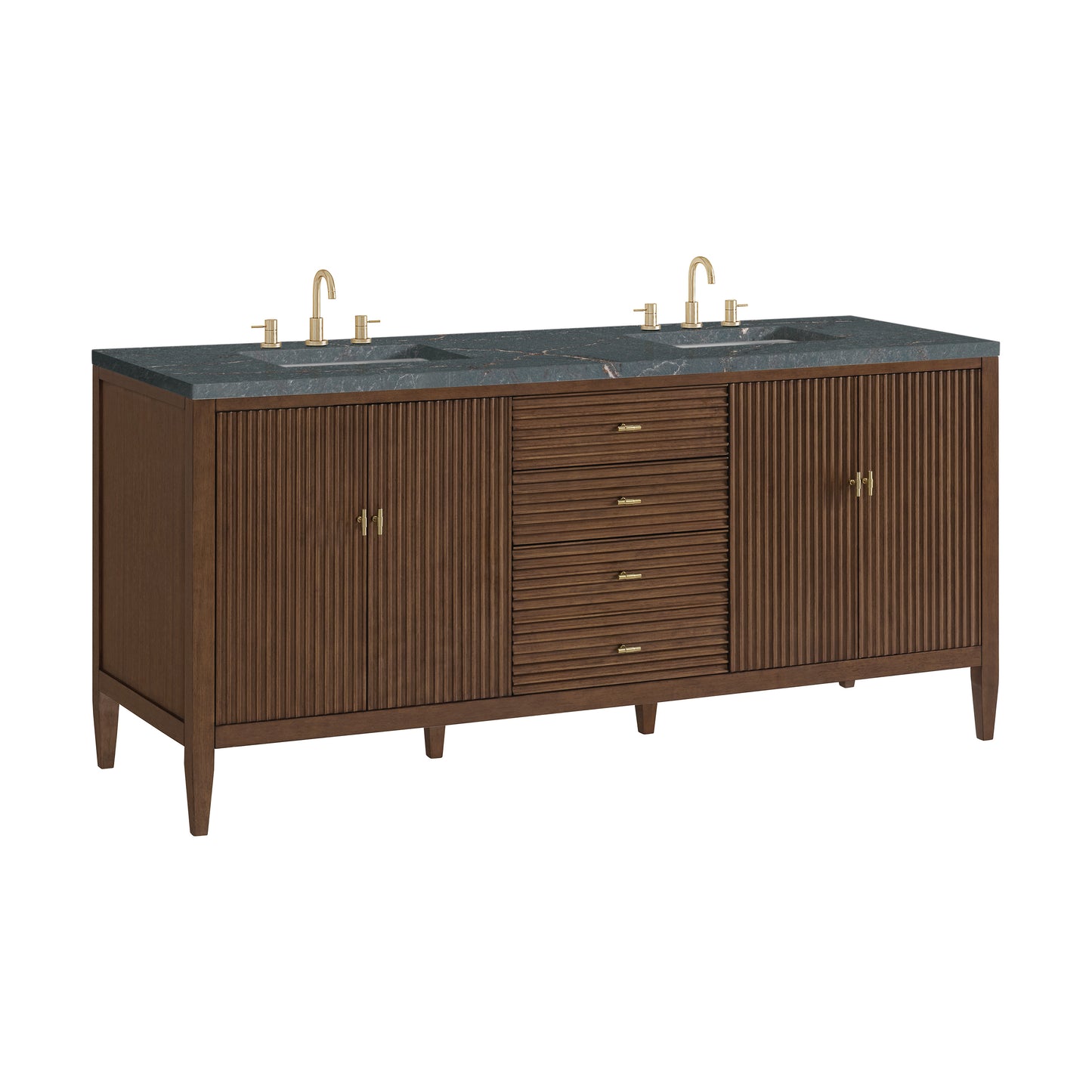 Myrrin 72" Double Vanity, Mid Century Walnut w/ 3 CM Parisien Bleu Silestone Top