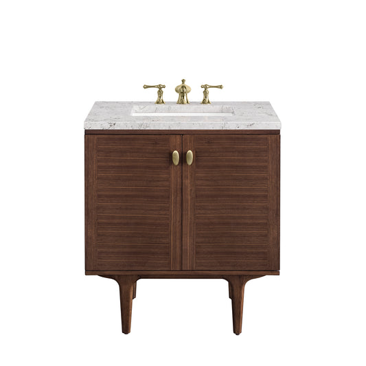 Amberly 30" Single Vanity, Mid-Century Walnut w/ 3 CM Eternal Jasmine Pearl Top