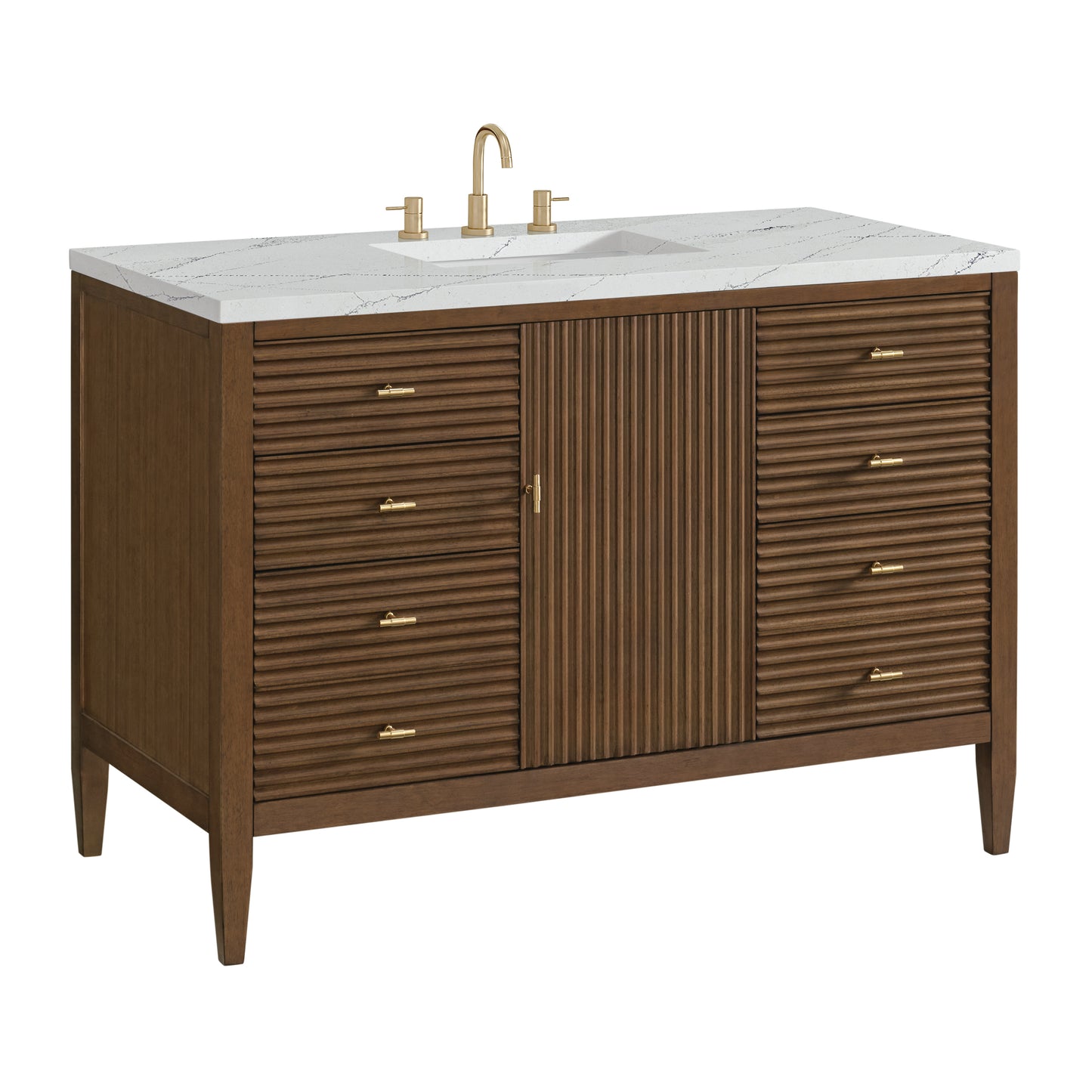 Myrrin 48" Vanity, Mid Century Walnut w/ 3 CM Ethereal Noctis Silestone Top