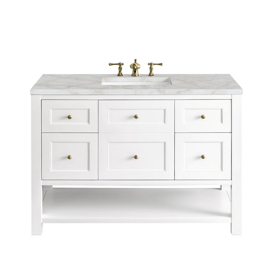 Breckenridge 48" Single Vanity, Bright White w/ 3 CM Victorian Silver Top