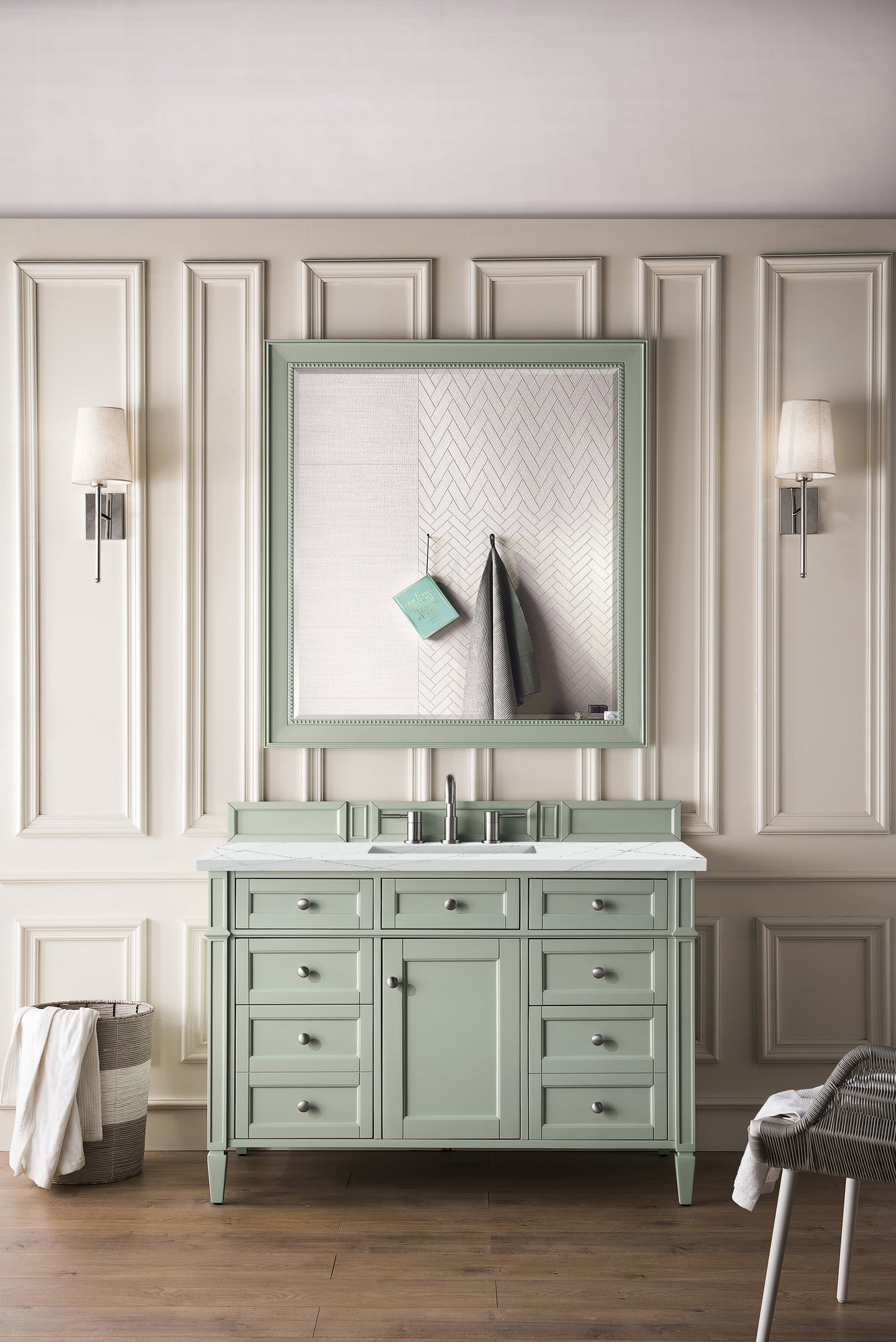 Brittany 48" Single Vanity, Sage Green w/ 3 CM Ethereal Noctis Silestone Top