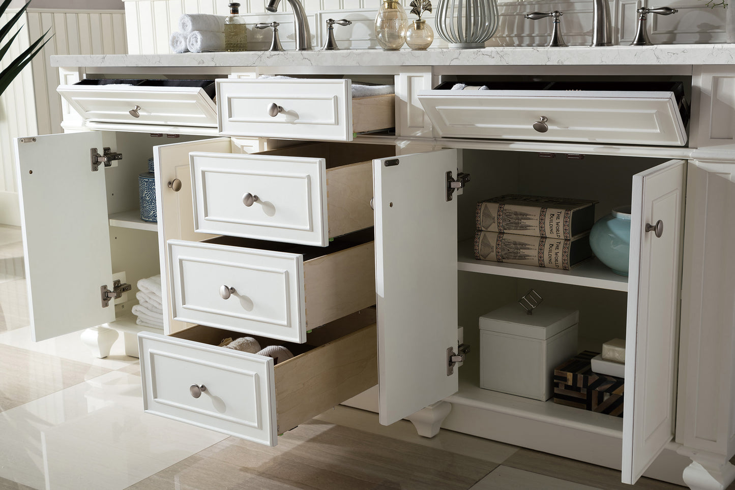 Bristol 72" Double Vanity, Bright White w/ 3 CM Eternal Jasmine Pearl Silestone Top