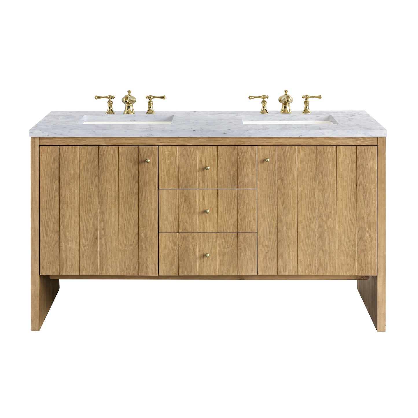 Hudson 60" Double Vanity, Light Natural Oak w/ 3 CM Carrara Marble Top