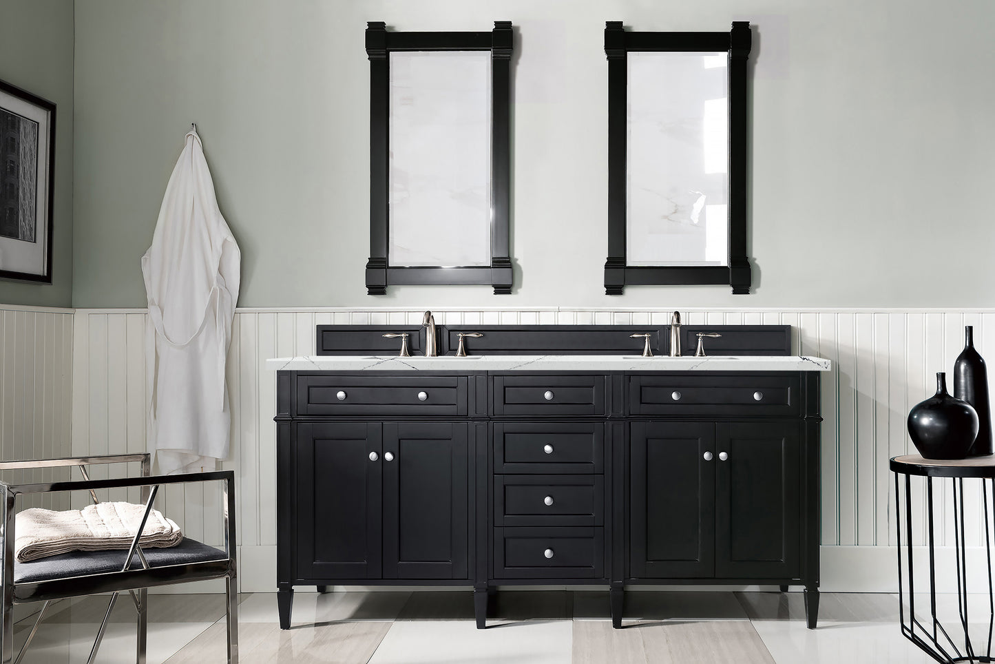 Brittany 72" Double Vanity, Black Onyx w/ 3 CM Ethereal Noctis Silestone Top