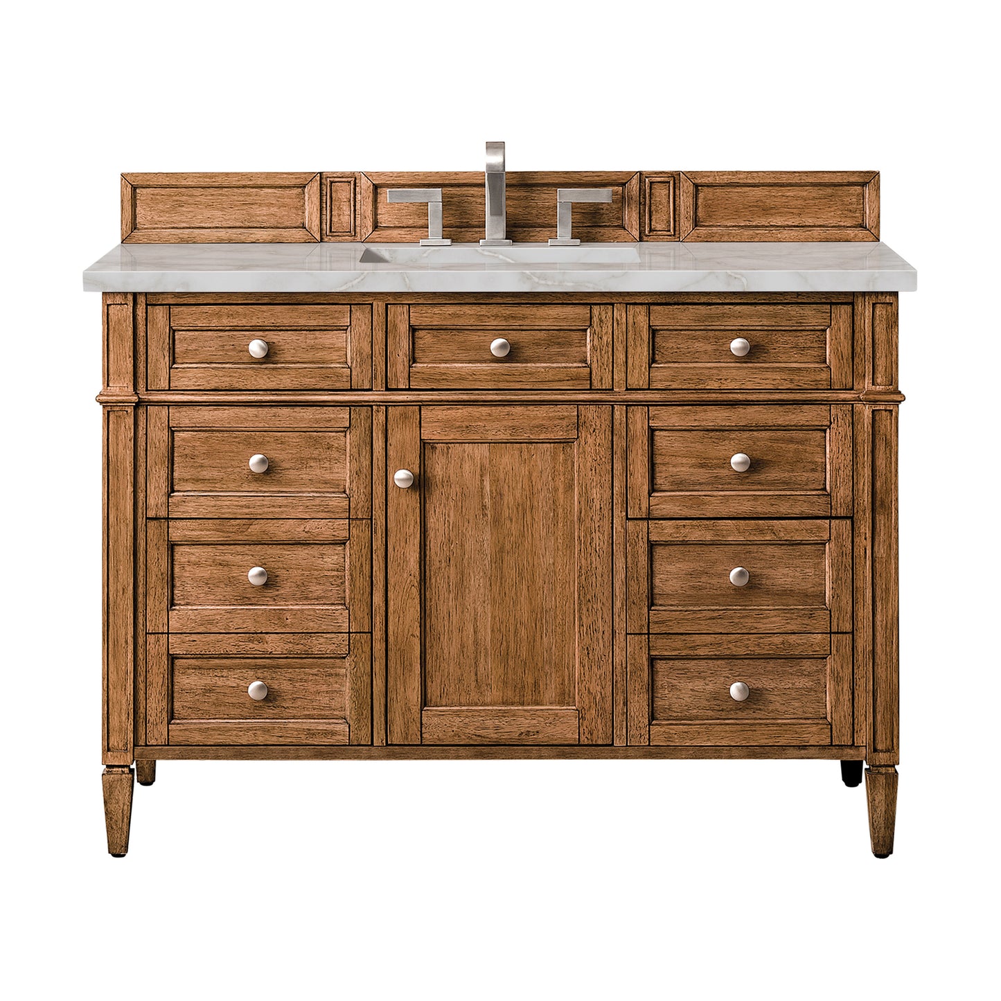 Brittany 48" Single Vanity, Saddle Brown w/ 3 CM Victorian Silver Silestone Top