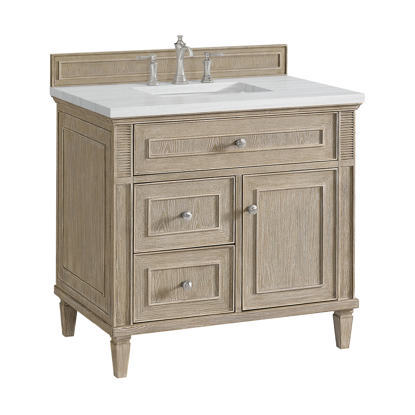 Lorelai 36" Single Vanity, Whitewashed Oak w/ 3 CM Arctic Fall Solid Surface Top